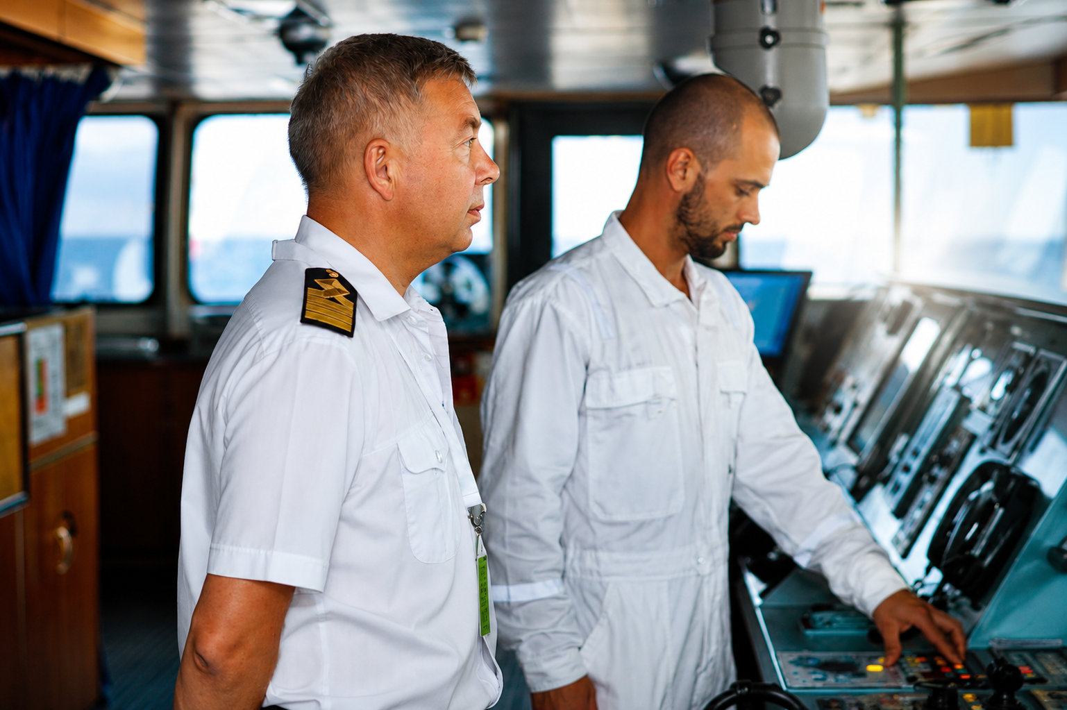 Captain on Ship Bridge